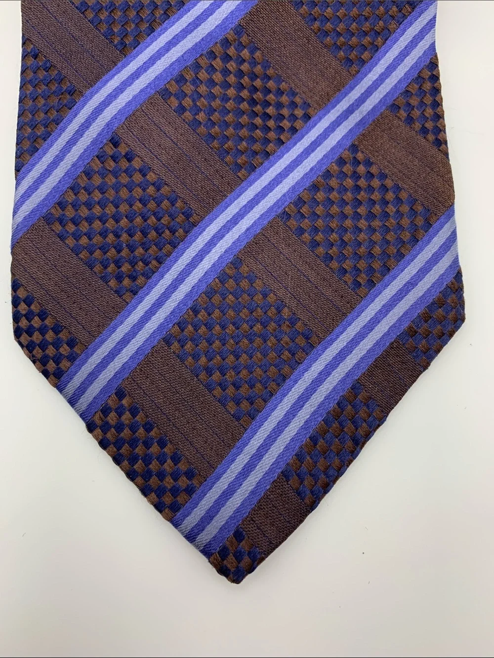 Ermenegildo Zegna Silk Tie Brown Purple Geometric Woven Made in Italy
